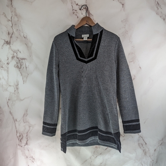 Soft Surroundings Sweater Womens Medium Gray Wool Velvet Mock Tunic Roman V Neck - Picture 1 of 10